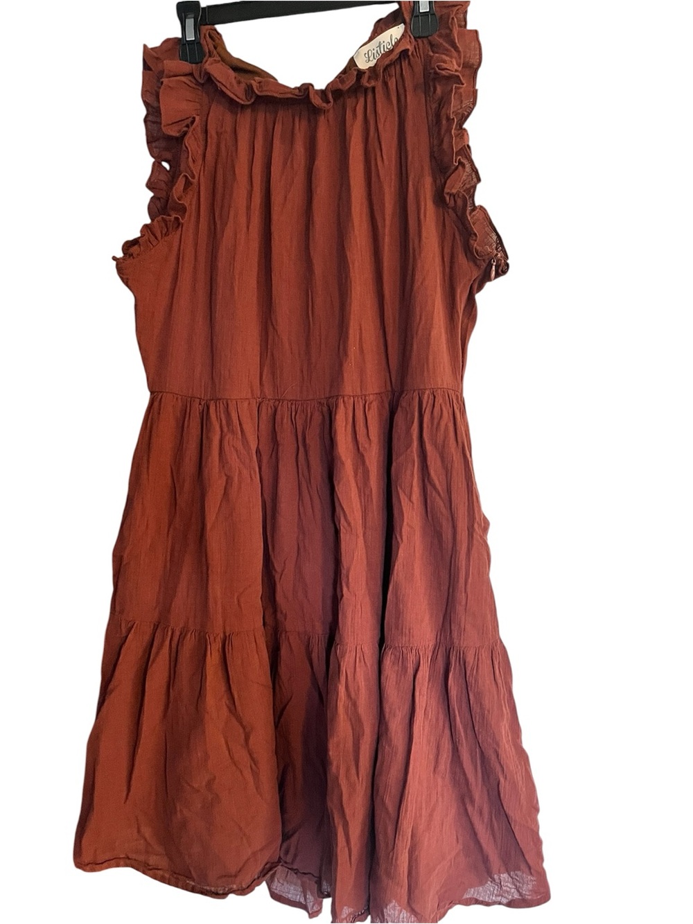 Listicle Rust Ruffle Tiered Mini Dress Women's size M Brown L326